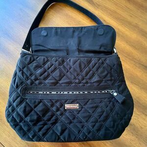 Vera Bradley Black Quilted Microfiber Shoulder Handbag Purse with Zebra Lining